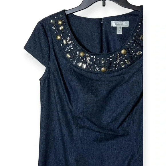 1848. DRESSBARN BEJEWELED MINI LENGTH DRESS CAP SLEEVES SIZE 8 CHAMBRAY MATERIAL - Picture 3 of 10